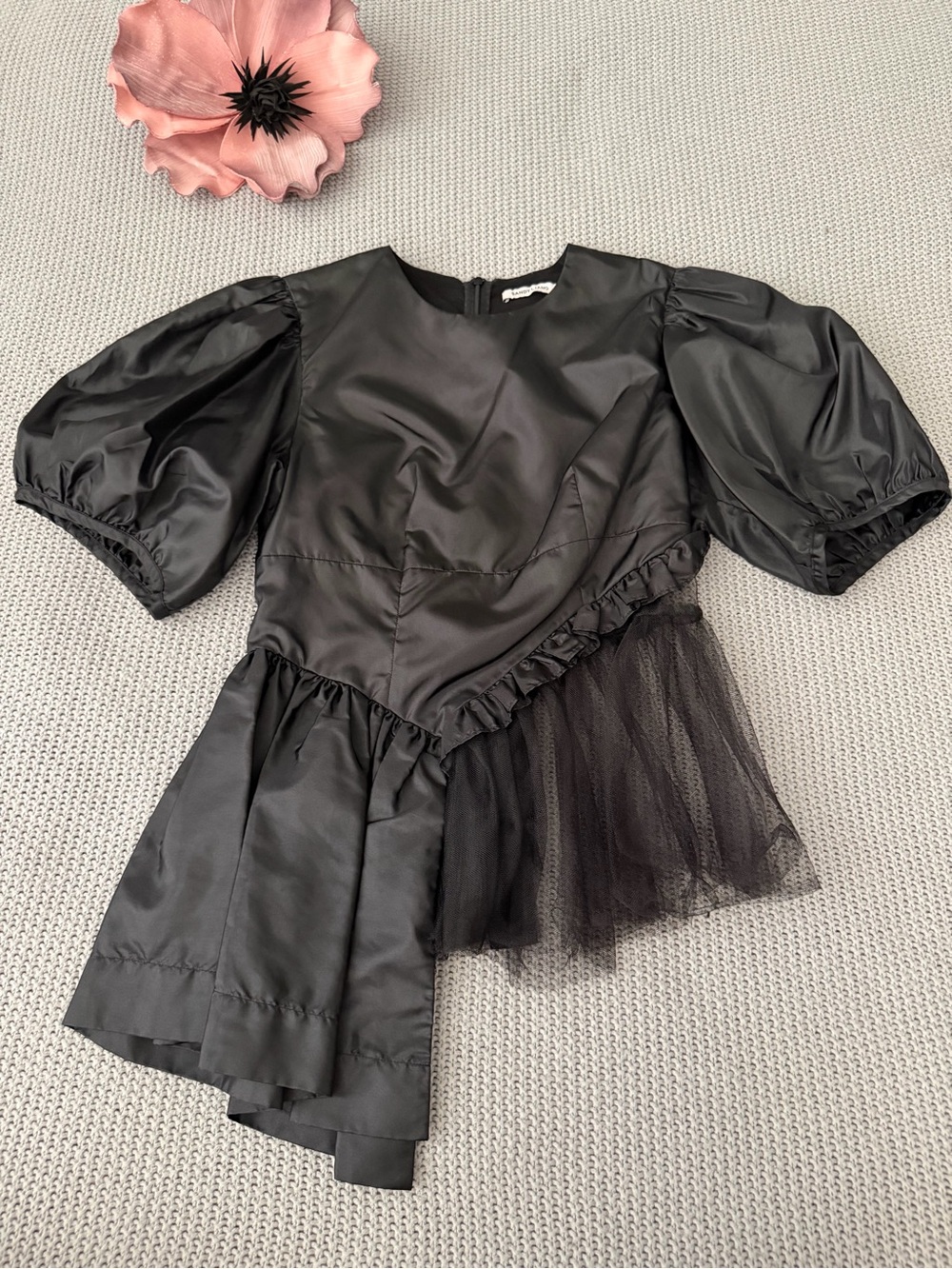Sandy Liang Spoonbill Top Black Taffeta size 2